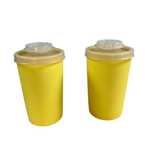 Vintage Tupperware Salt & Pepper Shakers Yellow Set of 2 w/ Flip Lids Retro